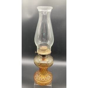 Eagle Antique 16" Glass Oil Lamp with Beaded Chimney and Brass Burner